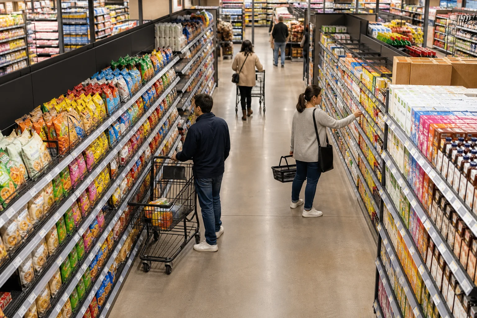 Synthetic retail aisle scene used for an object detection and tracking demonstration