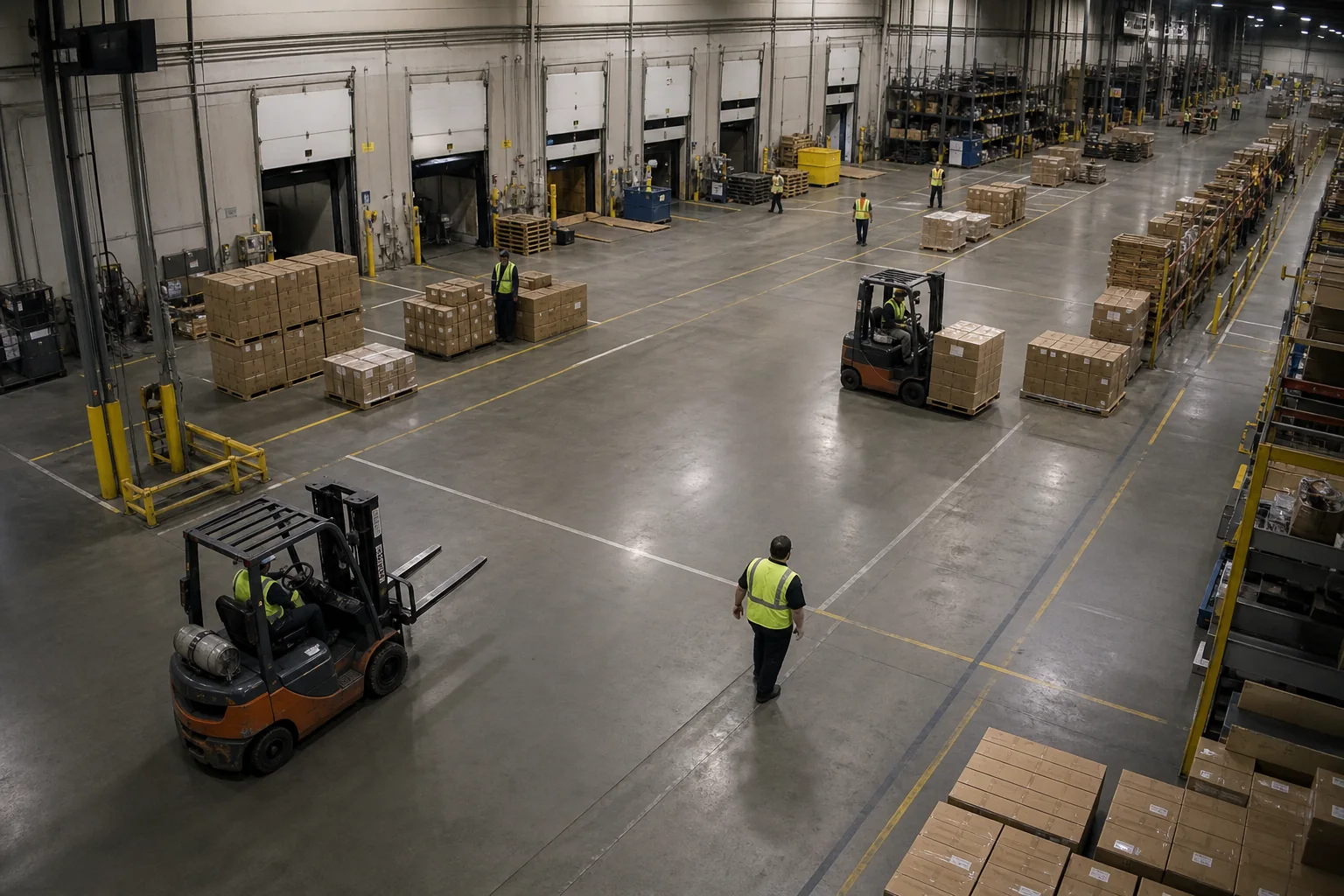 Synthetic warehouse scene used for multi-object tracking and safety analytics