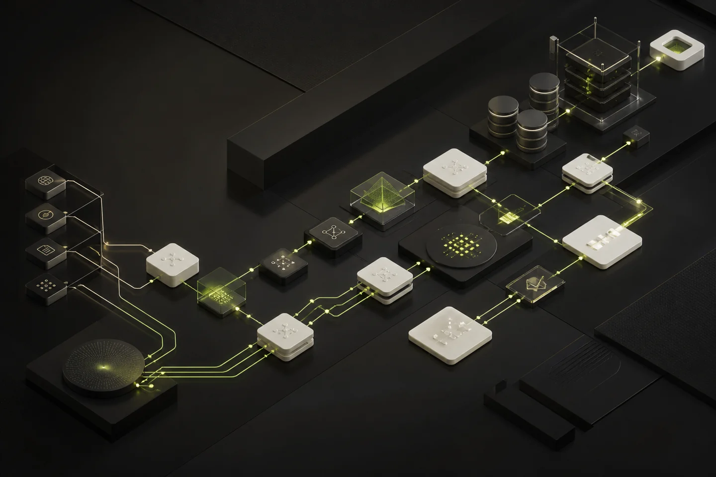 Original CoreRiqo Labs visualization of an AI workflow automation architecture